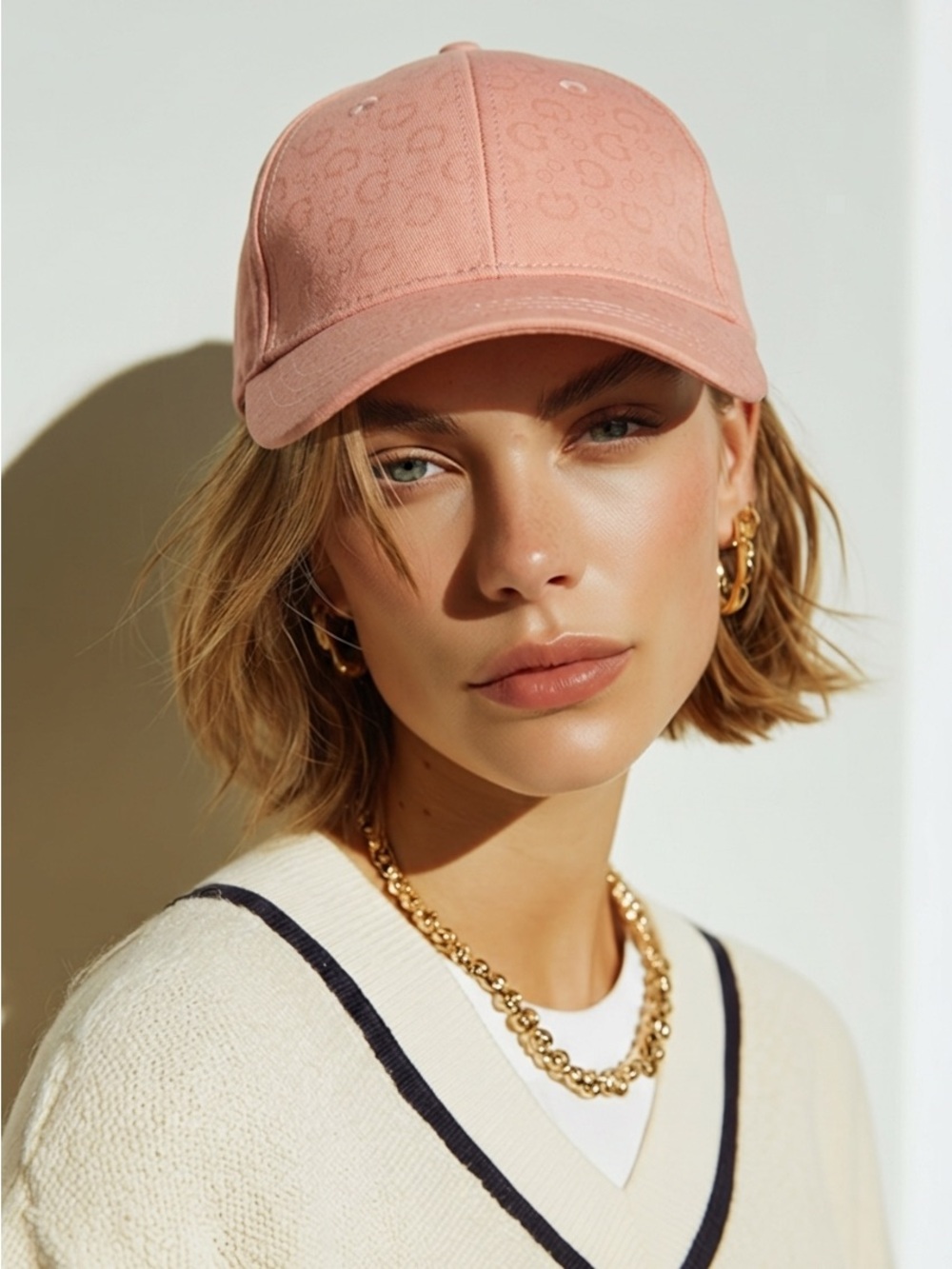 Guess Women's Dusty Pink Monogram Baseball Cap NWT